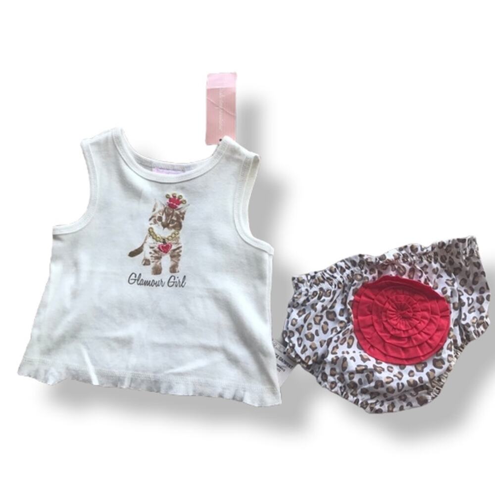 First Impressions Girls Outfit Size 3-6 Mo Leopard Cat Set‎ Ruffle Bum NEW